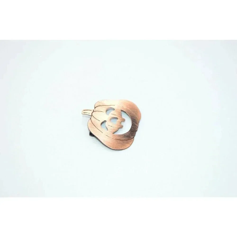 Orange Copper Cut Out Pumpkin Halloween Pin Brooch